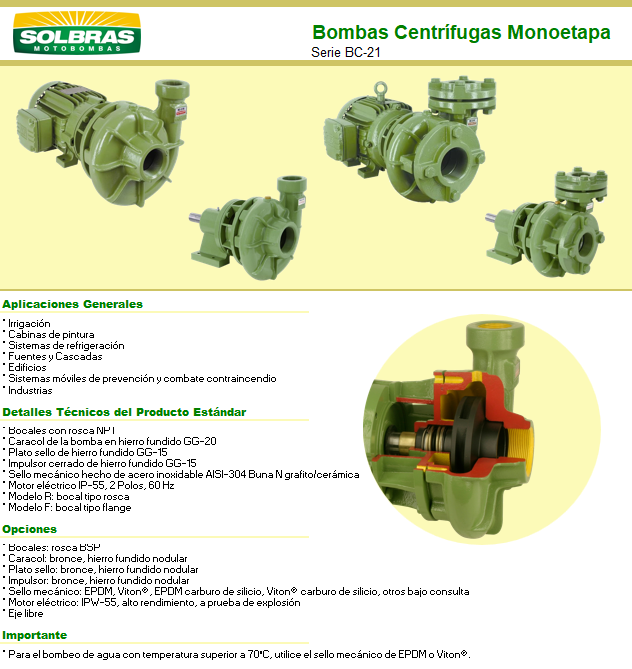 Bomba centrífuga de 5 HP 220/440V 3F 60Hz 2 1/2" x 2" SOLBRAS