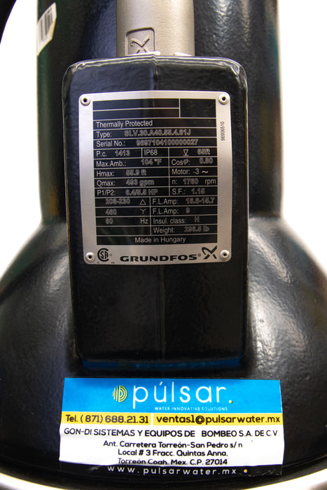 Bomba Sumergible Agua Sucia GRUNDFOS 99030115 5.5 HP 220/440V 3F