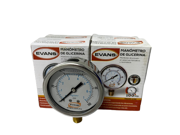 Caja de Manómetros de Glicerina 0-100 PSI 1/4 NPT (4 PIEZAS)