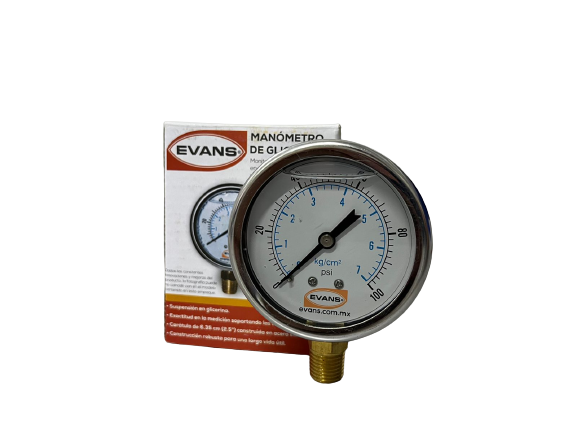 Manómetro de Glicerina (0-100) PSI 1/4 NPT