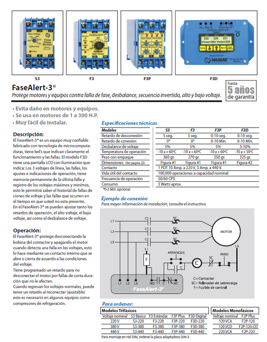 FASEALERT Protección de Falla de Fase 220V F3-220