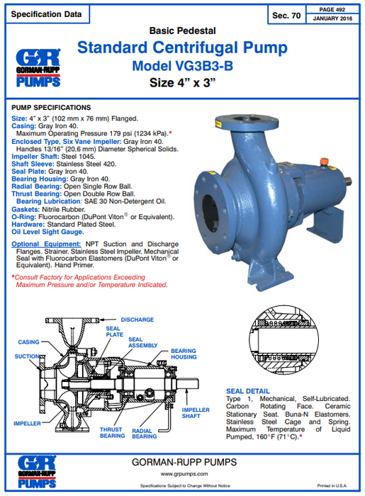 Bomba Centrífuga 4"x3" de Proceso Bridas ANSI VG3B3-B