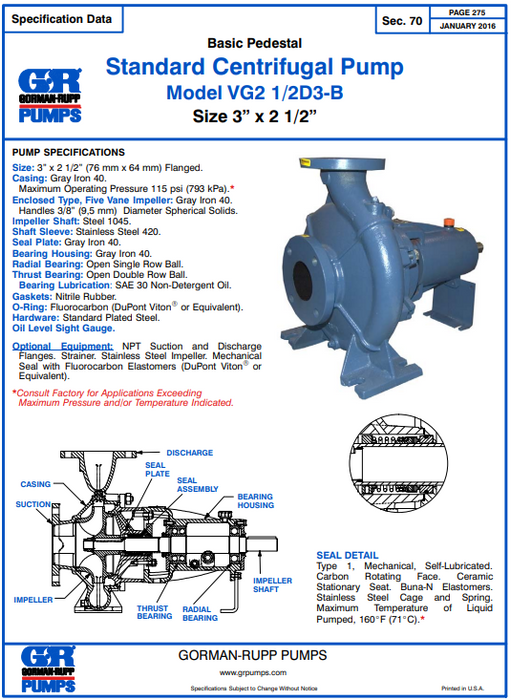 Bomba Centrífuga 3"x2 1/2" de Proceso Bridas ANSI VG2 1/2D3-B