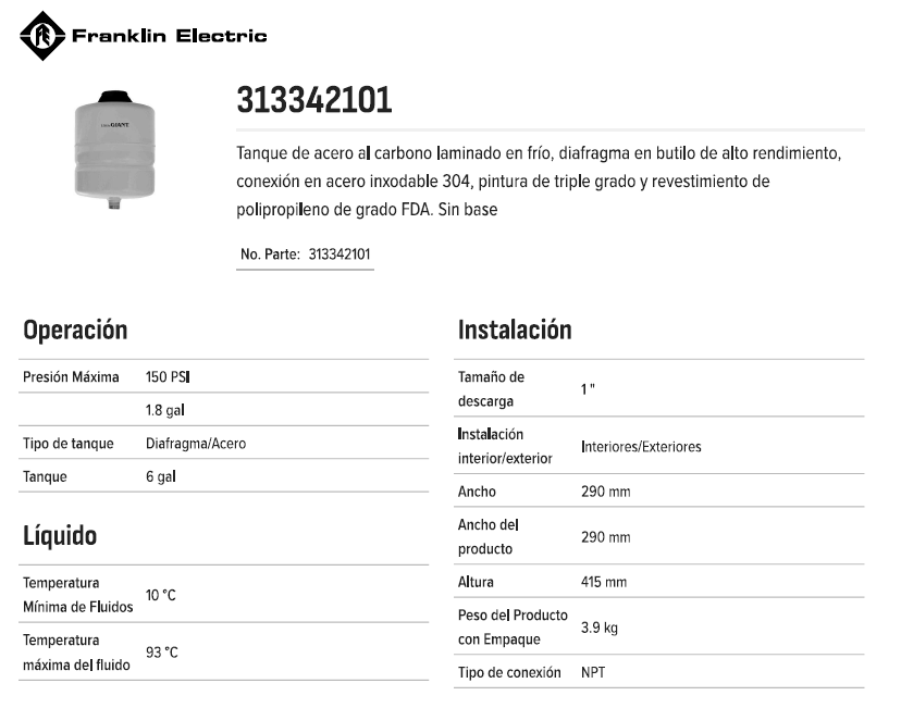 Tanque Hidroneumatico de 6 galones