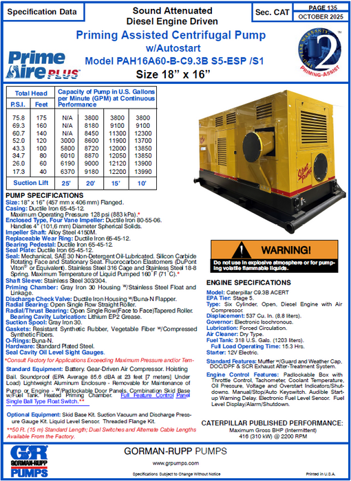 Bomba Autocebante de 18x16" GORMAN RUPP PAH16A60-B‐C9.3B S5-ESP /S1 Con remolque y cabina sonora