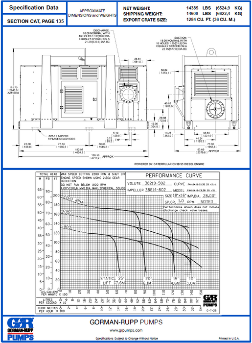 Bomba Autocebante de 18x16" GORMAN RUPP PAH16A60-B‐C9.3B S5-ESP /S1 Con remolque y cabina sonora