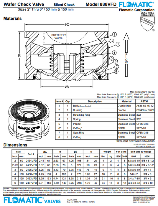 Válvula Check FLOMATIC Wafer 4" 888VFD
