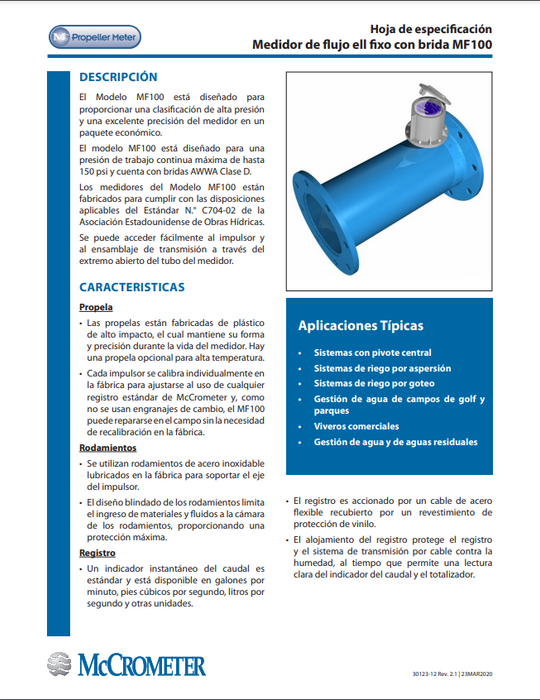 Medidor de flujo McCrometer de Propela Bridado 4"