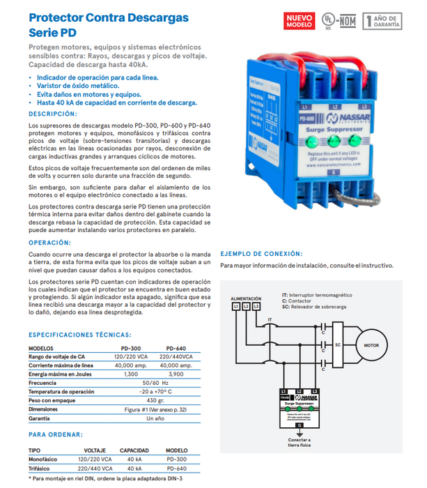 Supresor-3 Protección contra Descargas 220V NASSAR PD-220