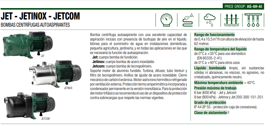 Bomba Jet .8 HP 220V 1F ACERO INOXIDABLE JETINOX82M