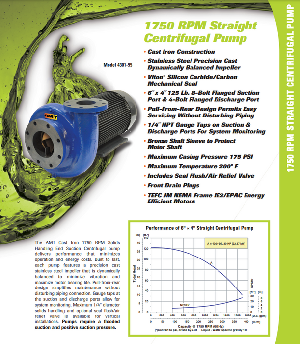 Bomba Centrifuga 30 HP 220/440V 6" x 4" Bridada 430A-95 AMT
