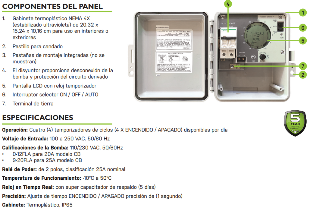 Timer Digital Con Panel de Control TimeZone 16 Amps